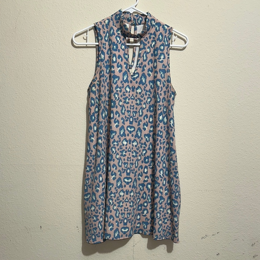 Paisley Kate Blue and Purple Sleeveless Sheath Dress with Mock Neck / RR